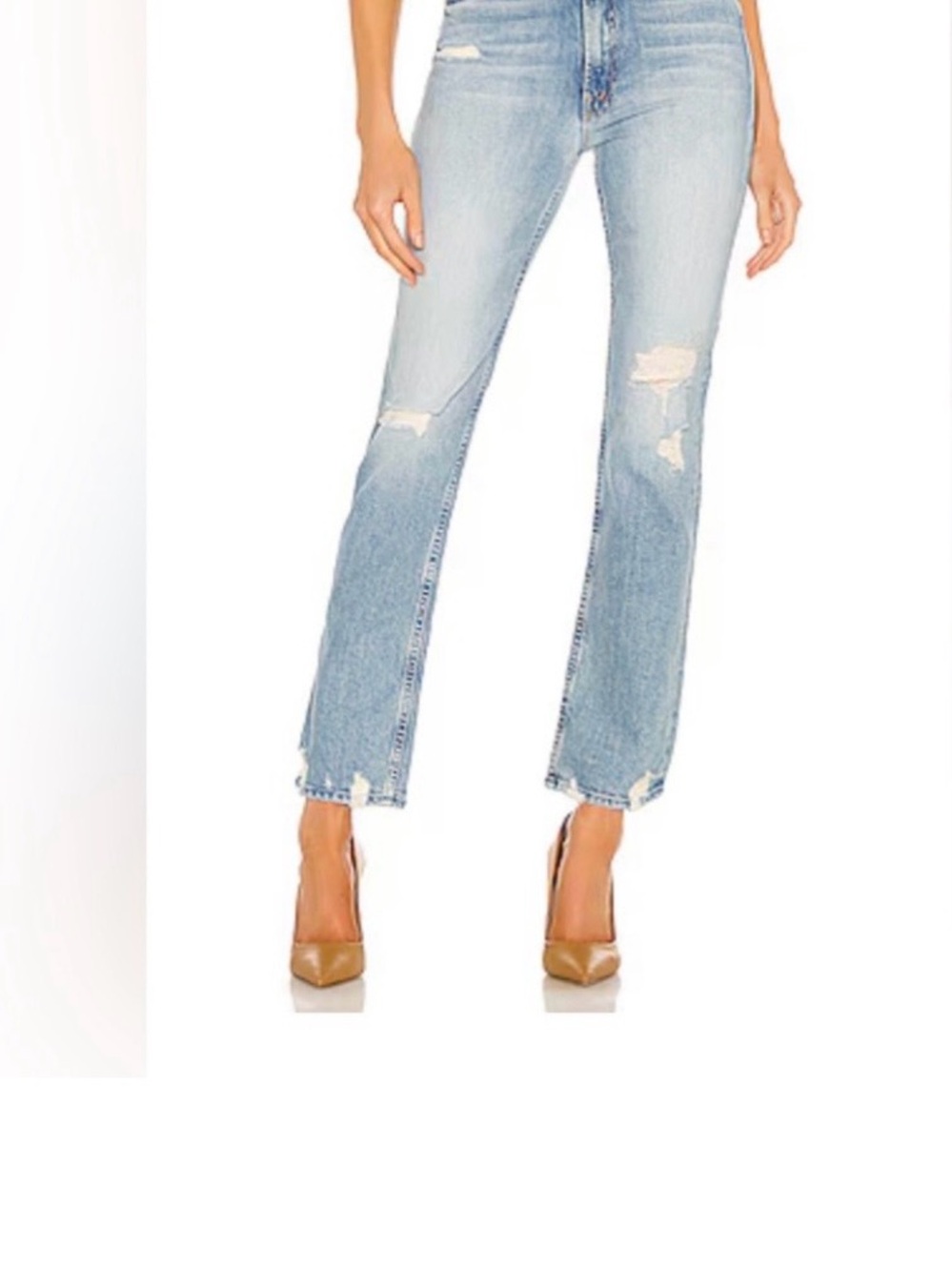 MOTHER Light Blue Distressed Ankle Cropped Jeans